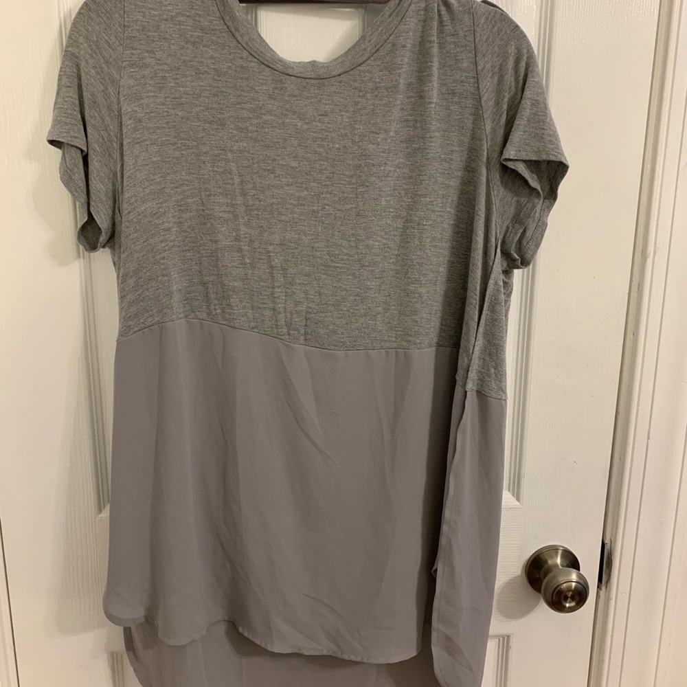 Gray Shirt with Sheer bottom and back Zipper